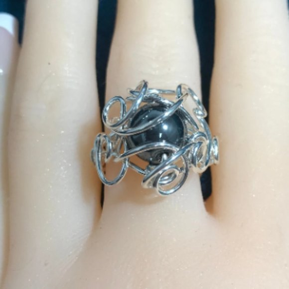 Pamynthia Designs Jewelry - Hematite Sterling Silver Ring- "The Jester #9" 1 of A Kind Hematite Ring